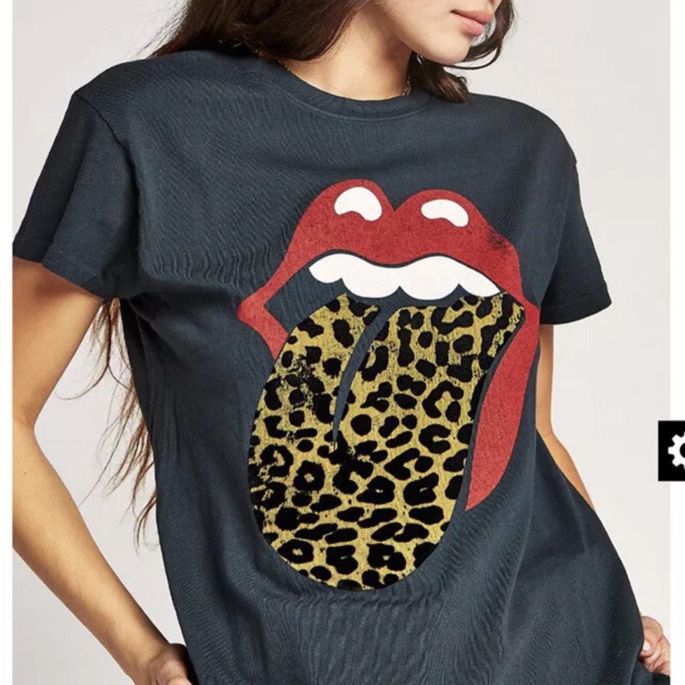 Daydreamer for Free People Rolling Stones Leopard Tongue Tee, Ash, S